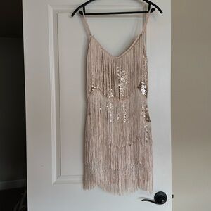 Lulus champagne sequin fringe dress NWOT